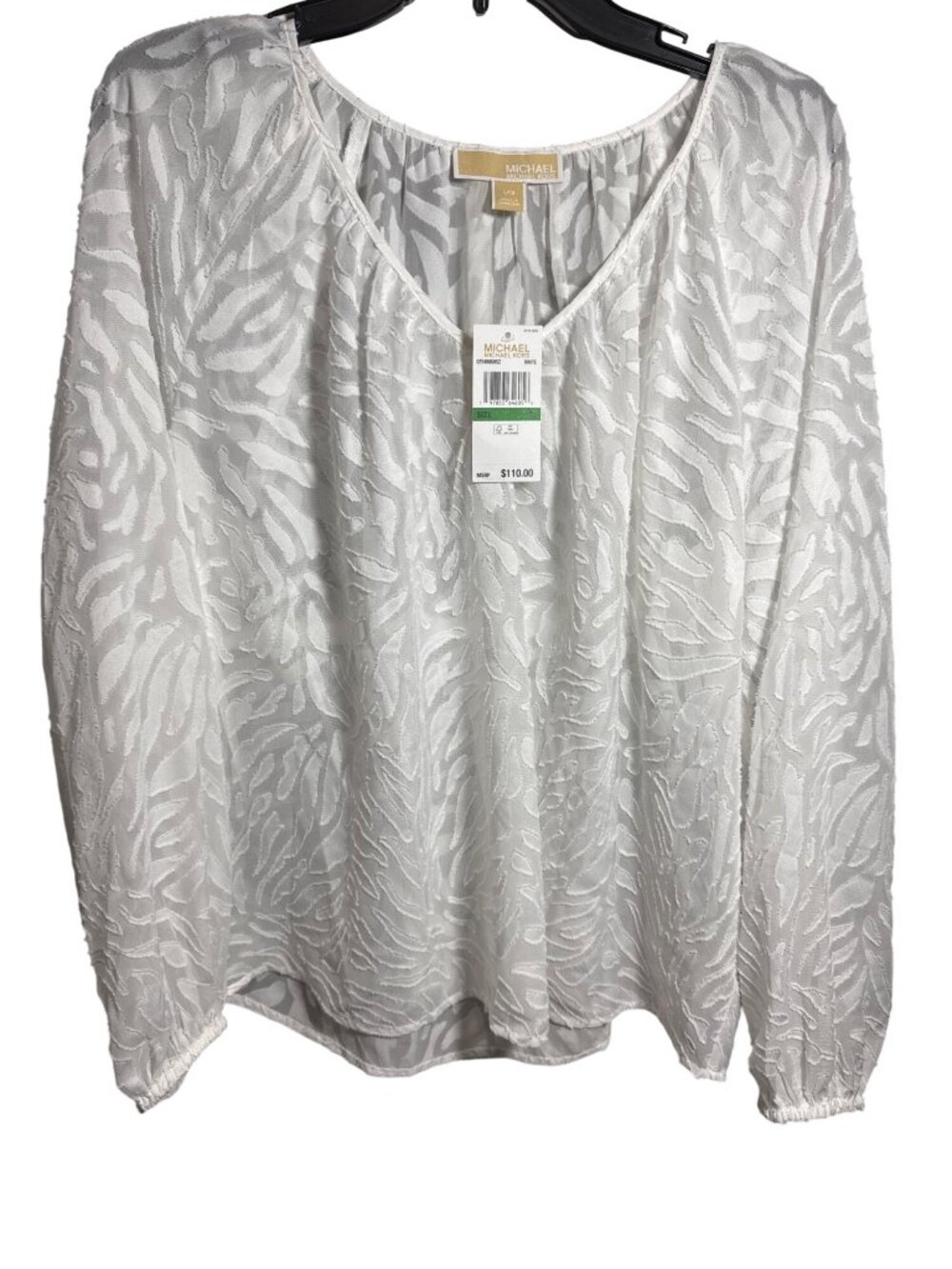 NWT MICHAEL Michael Kors White Sheer Textured Blouse L MSRP $110